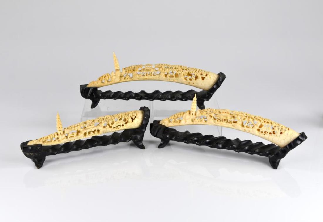THREE IVORY CARVED MINIATURE LANDSCAPE BRIDGE (1 of 4)