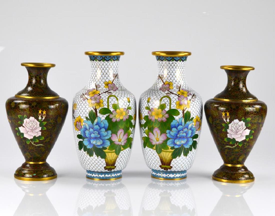 TWO PAIRS OF CHINESE CLOISONNE ENAMELLED VASES (1 of 3)