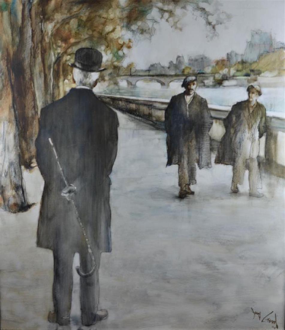 JONAS GERARD (Moroccan, b. 1941): Social Illusions Oil on canvas Signed and dated '81 lower right Signed, titled and dated verso Size: 46 x 39.5 in.