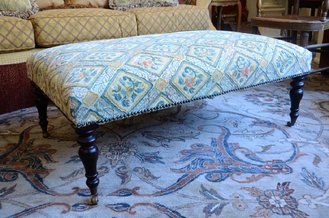 Tapestry upholstered ottoman with turned wood legs (1 of 2)