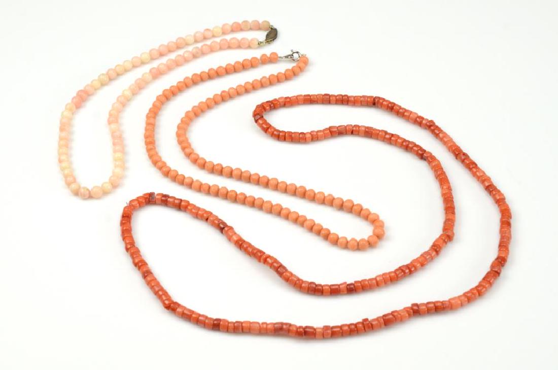 THREE NATURAL CORAL BEADED NECKLACES (1 of 6)