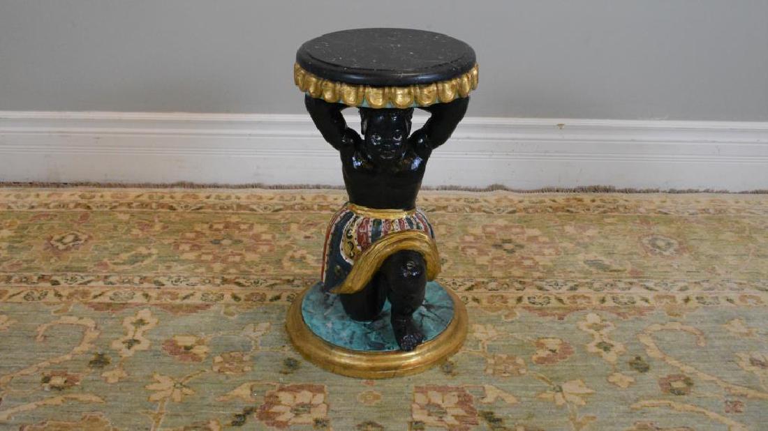 Painted blackamoor stool with faux marble top: .