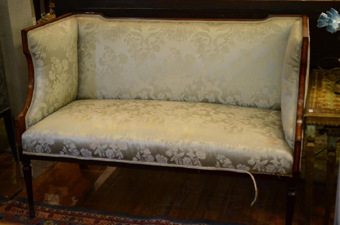 English 19th C petite settee with satinwood frame (1 of 1)
