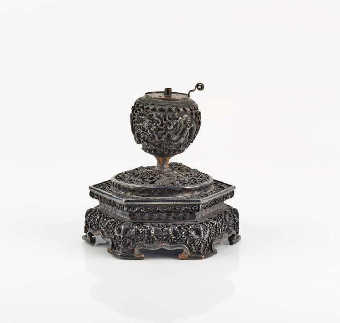 CHINESE SILVER CENSER ON STAND AND HANDLED TOOL (1 of 9)