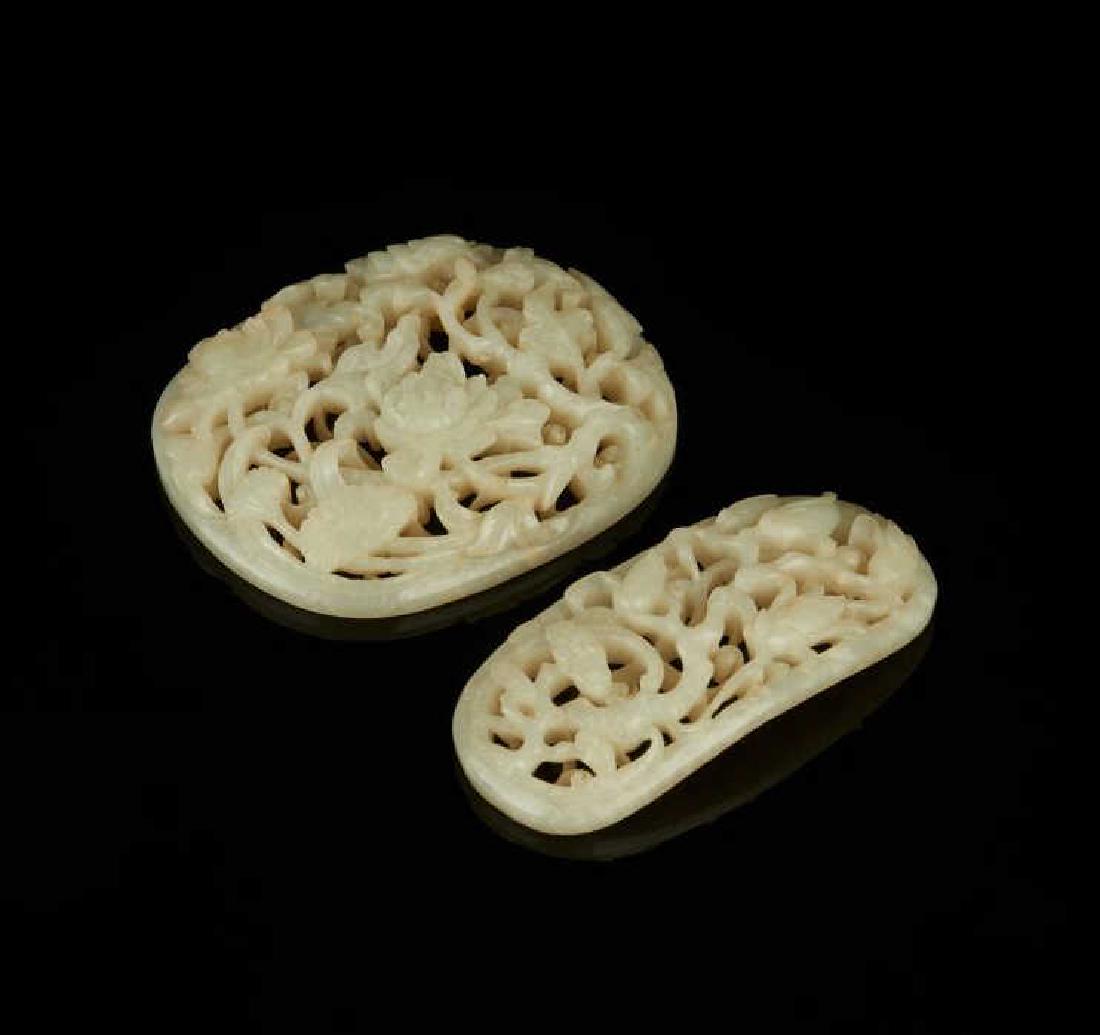 TWO CHINESE JADE CARVED RUYI PLAQUES (1 of 13)