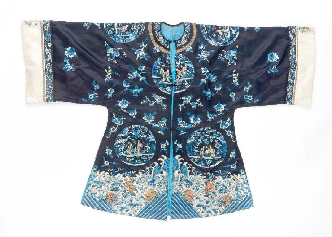 CHINESE SILK EMBROIDERED BLUE GROUND LADY'S ROBE (1 of 20)