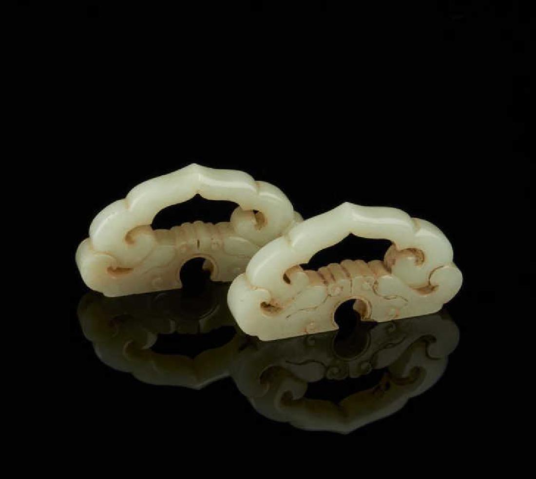 PAIR OF CHINESE JADE CARVED RUYI CLOUD HOOKS (1 of 7)