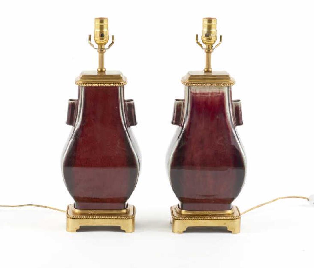 PAIR OF FLAMBE GLAZED HU ARROW VASES AS LAMPS (1 of 15)