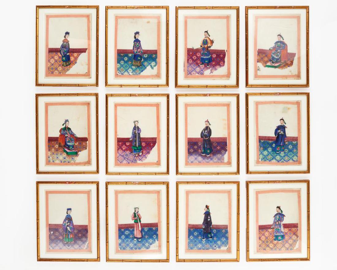 SET OF 12 FRAMED CHINESE EXPORT PITH PAINTINGS (1 of 1)