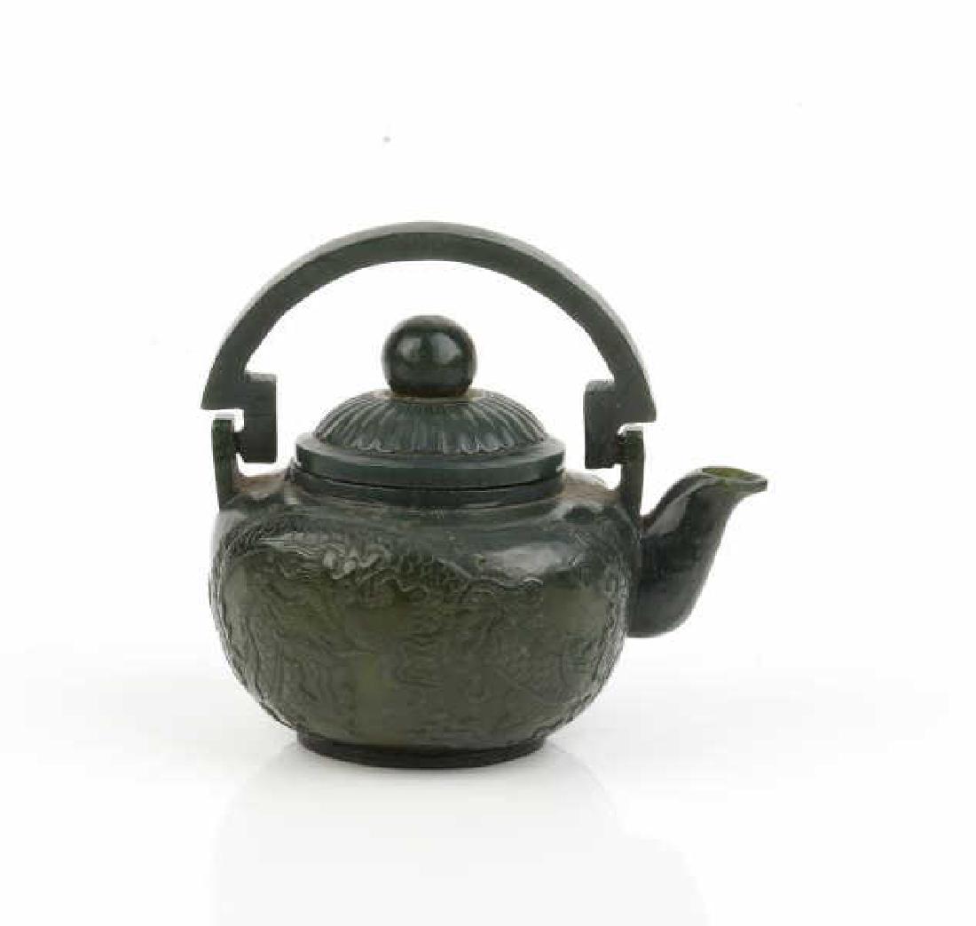 CHINESE SPINACH JADE CARVED TEAPOT (1 of 1)