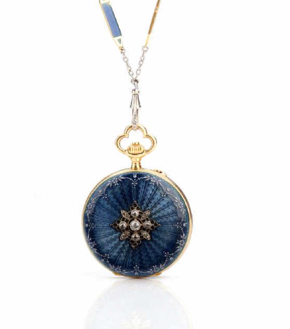 ART DECO GOLD & ENAMEL POCKET WATCH AND CHAIN (1 of 12)