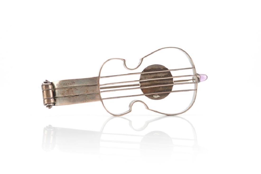 Unusual Mexican silver guitar brooch (1 of 5)