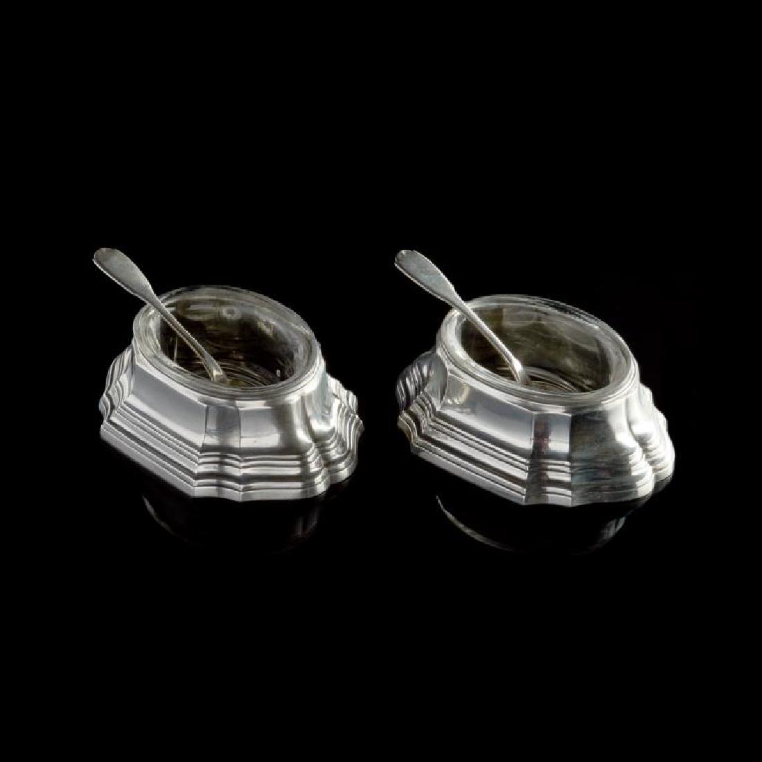 Pair of French silver salts and spoons (1 of 4)