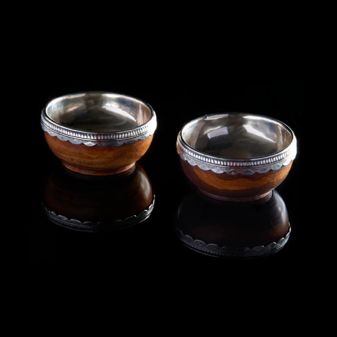 Pair of English silver and turned wood salts (1 of 5)