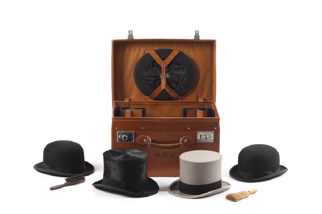 Antique English leather carrying case & top hats (1 of 2)
