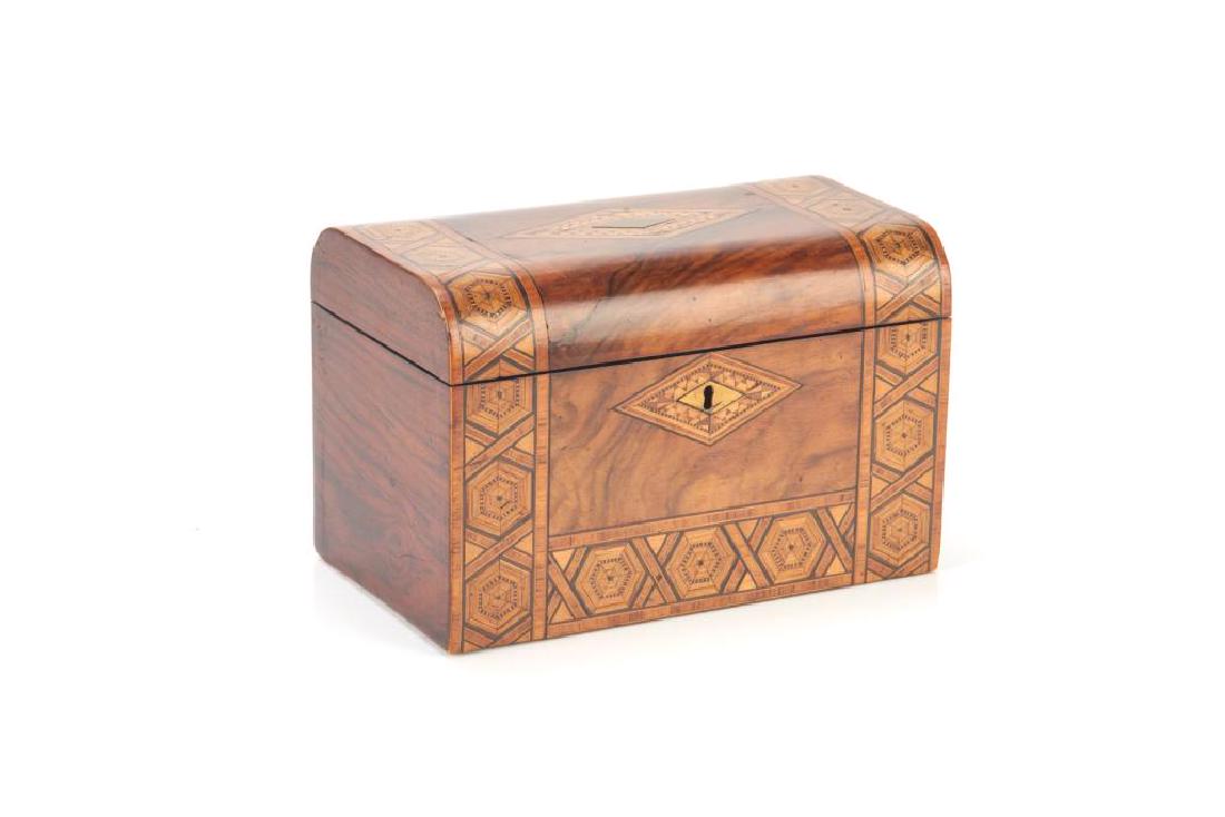 Victorian English inlaid burled walnut tea caddy (1 of 6)