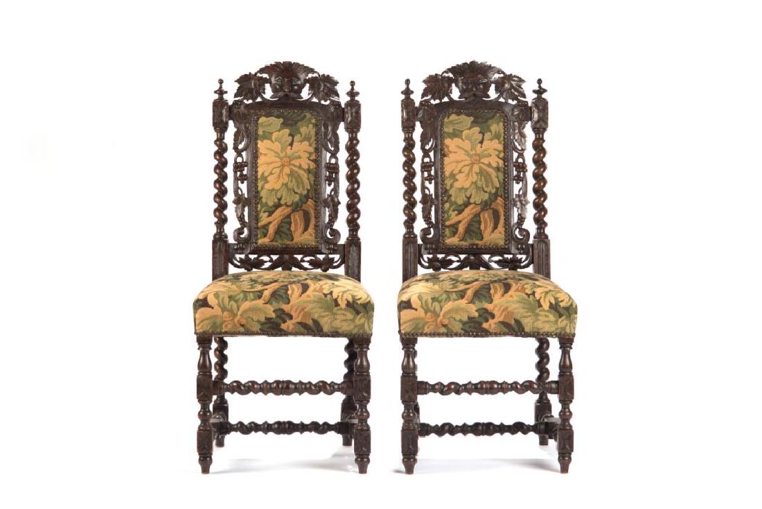 Pair of upholstered oak barley twist chairs (1 of 3)