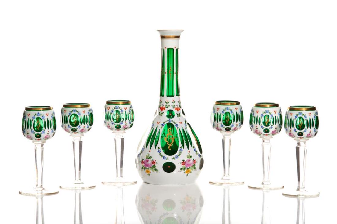 Bohemian cased green glass liqueur set (1 of 4)