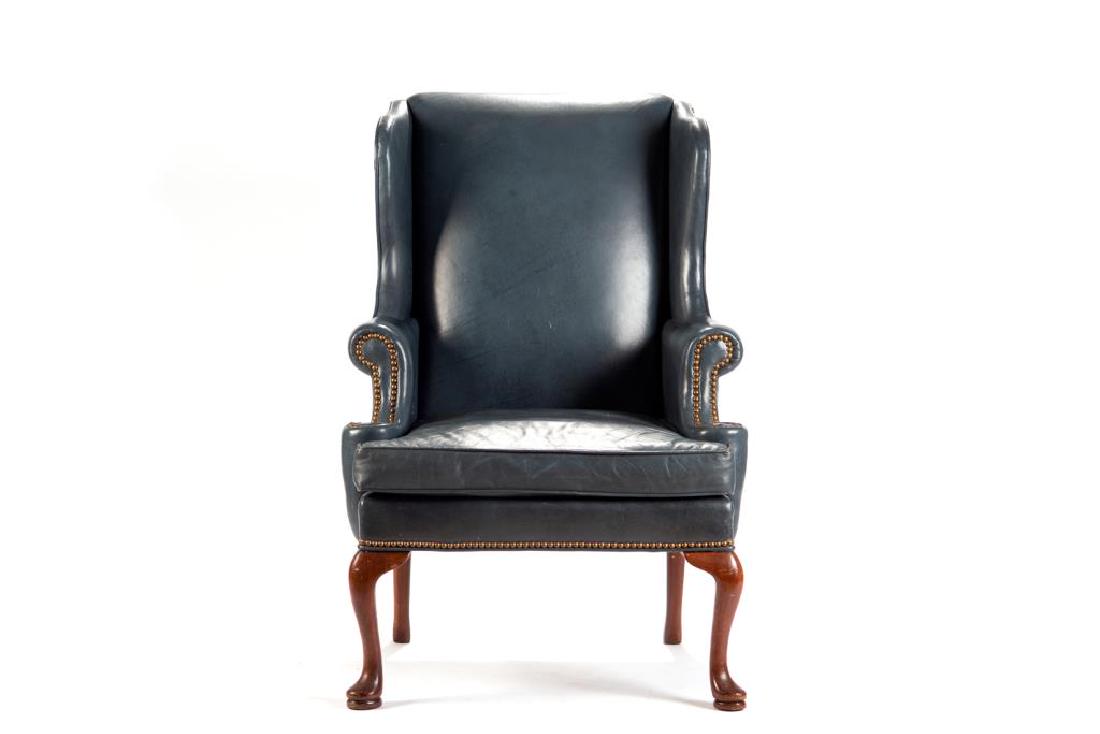 Blue wingback leather armchair with studded detail (1 of 1)