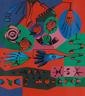 ALFRED PELLAN (Canadian, 1906-1988): Graffiti (1973) Colour silkscreen Signed, titled and dated '73; numbered 54/100 in pencil to marginLa Guilde Graphique pub. Size: 22 x 19.5 in. (plate)