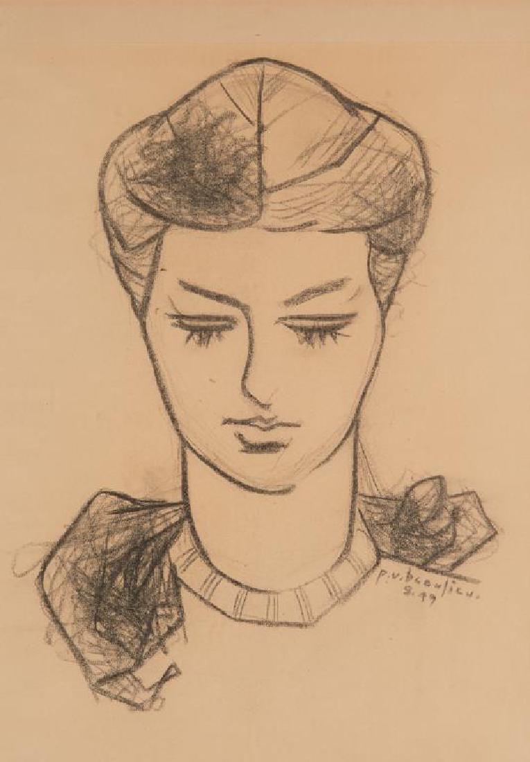 PAUL-VANIER BEAULIEU (Canadian, 1910-1996): Portrait Charcoal on paper Singed and dated 8/49 Size: 19 x 14.5 in. (sheet sight) Provenance: Estate of Paul-Vanier Beaulieu.