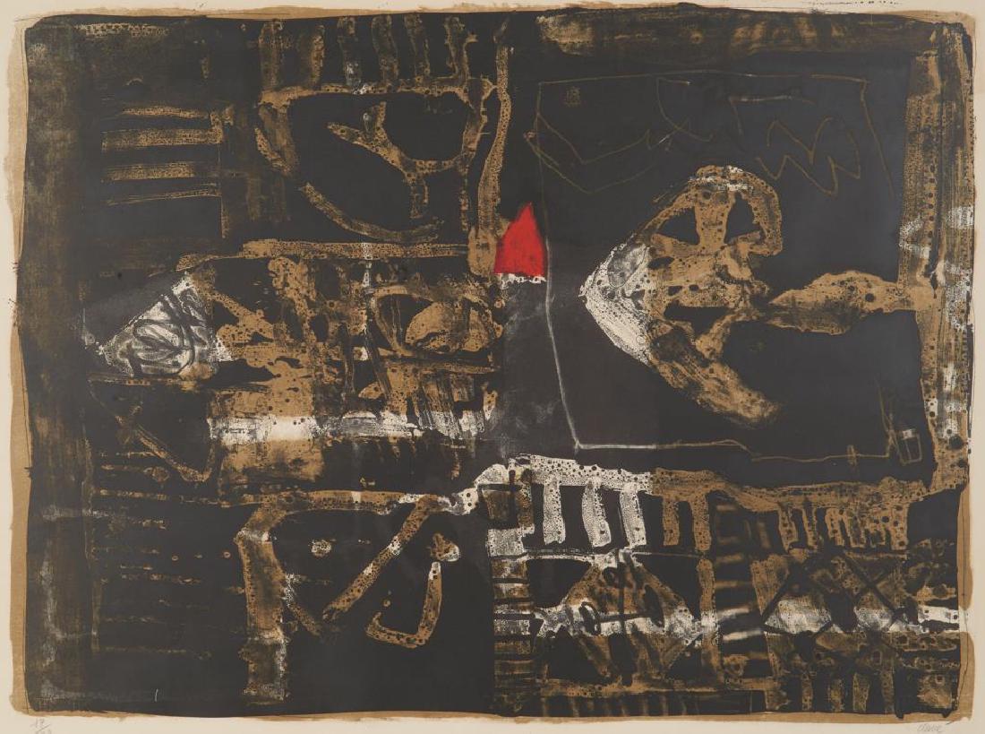 ANTONI CLAVE (Spanish, 1913-2005): Poisson Au Triangle Rouge (1964) Colour lithograph Colour lithograph with L'Oeuvre Gravee blindstamp to lower left cornerSigned and numbered 17/99 in pencil to margin Size: 22 x 29.75 in. (sheet) Prov