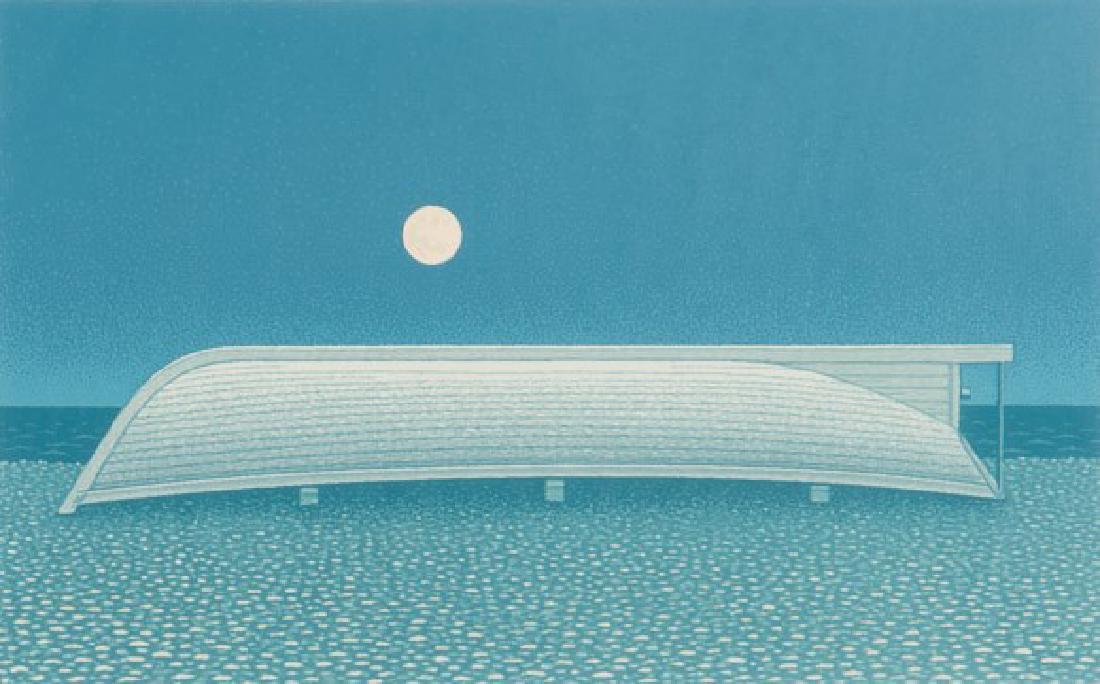 CHRISTOPHER PRATT (Canadian, b. 1935): A Boat and the Moon Colour silkscreen Signed, titled, dated 1991 and numbered 53/100 in pencil to marginSize: 5.75 x 9.25 in. (plate)