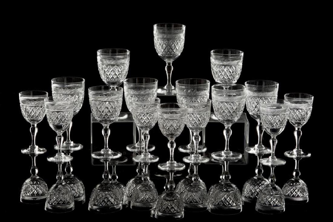 Lot of Tudor Holbein Cut Glass Stemware: comprising nine large wine glasses and seven small wine glasses