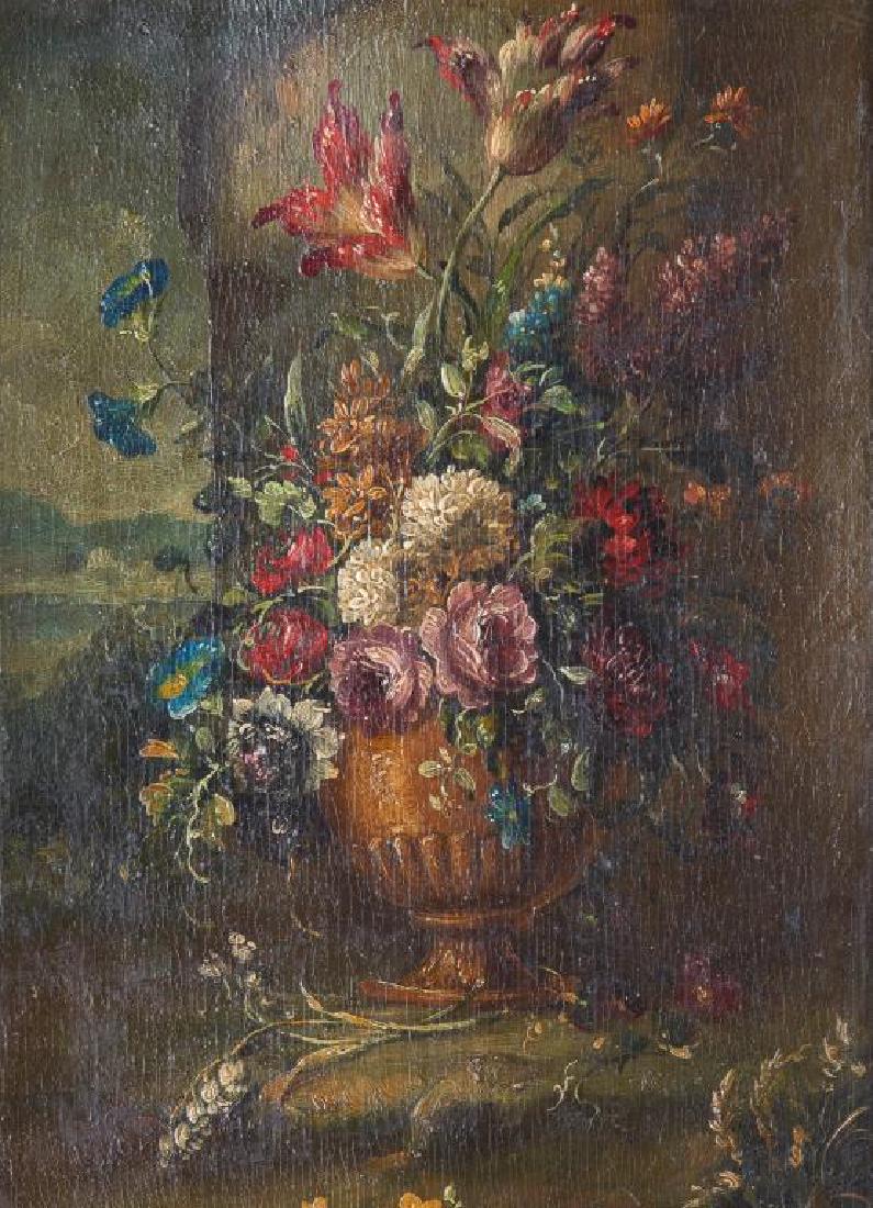 CONTINENTAL SCHOOL (20th C): Floral Still Life Oil on board Size: 16 x 20 in. Unsigned.