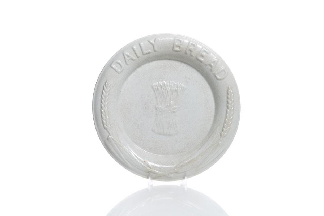 St. Johns Ironstone Daily Bread plate: relief moulded with central sheaf of wheat, printed ironstone china mark, D. 28 cm (11 in.)