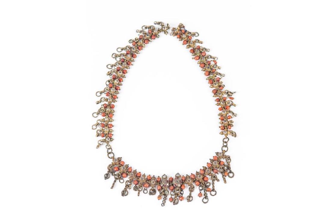 Turkish coral and silvered metal beaded necklace (1 of 3)