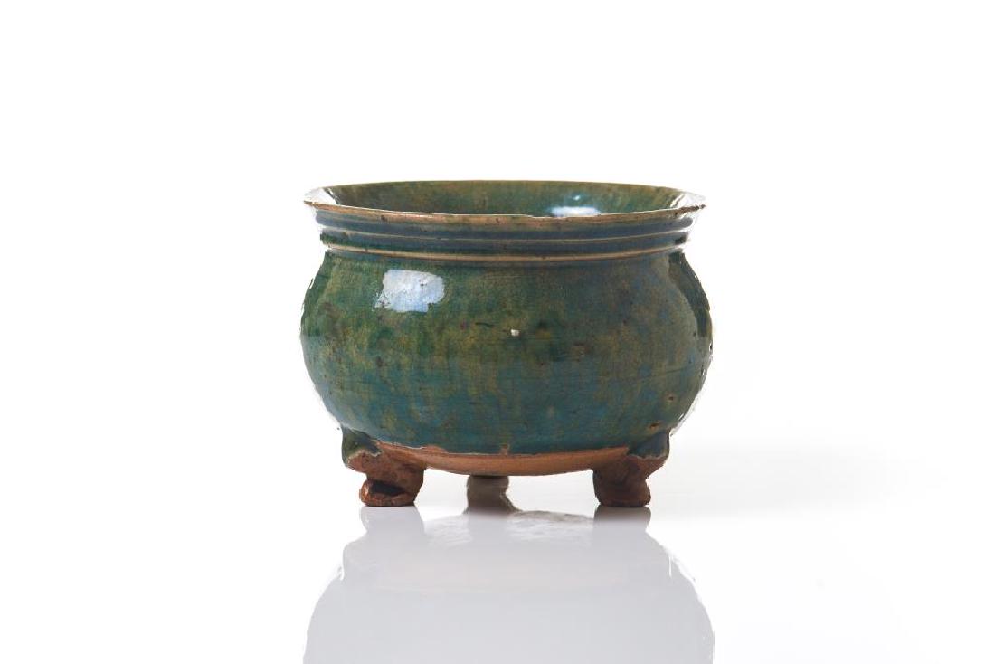 Chinese green glazed pottery tripod censer (1 of 8)