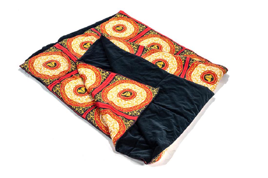 Versace silver & velvet bedspread: In red, black and cream with mask head details.