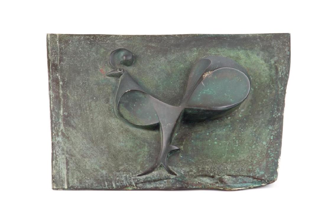 EWALD MATARE (German, 1887-1965): Bronze Hahn plaque with rooster. Signed lower left. Also comes with book. Hahn Series is noted on p. 43. W. 24.8lbs/11.2kg H. 39.37cm (15 1/2 in) W. 53.3cm (2 1in). Provenance: The item was gifted to