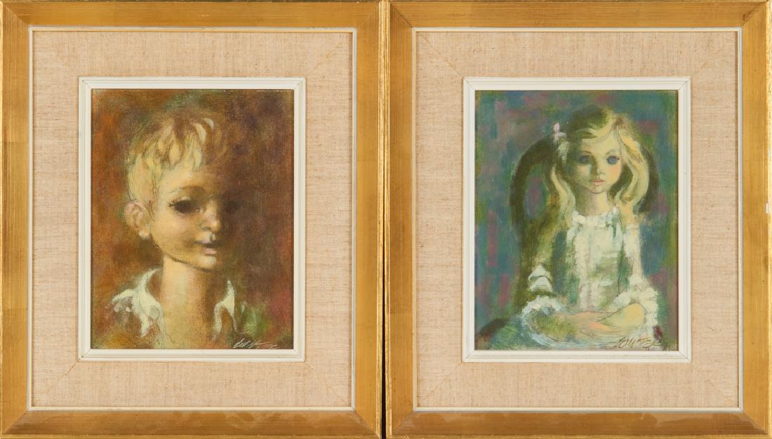 WILLIAM ARTHUR WINTER (Canadian, 1909-1996): Two portraits: Janet and Charles Oil on board Each signed lower right and titled to the Robert's Gallery label and artist's studio label verso Size: 10 x 8 in. each