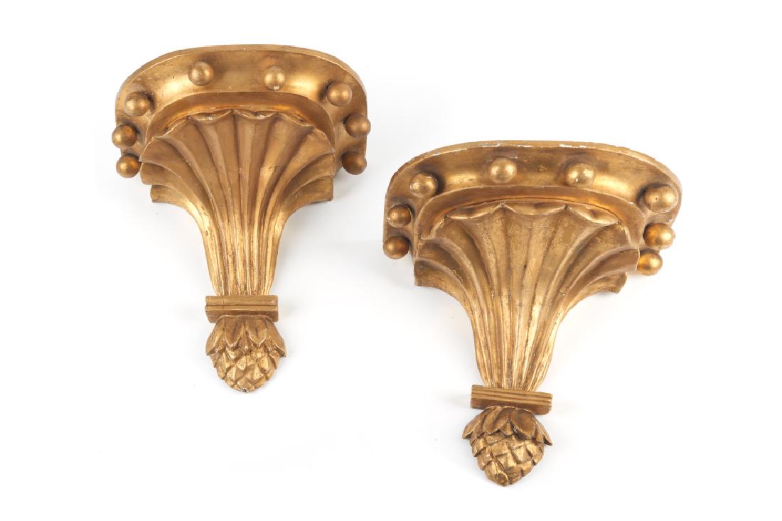PAIR OF GILDED WOOD WALL SCONCES: .