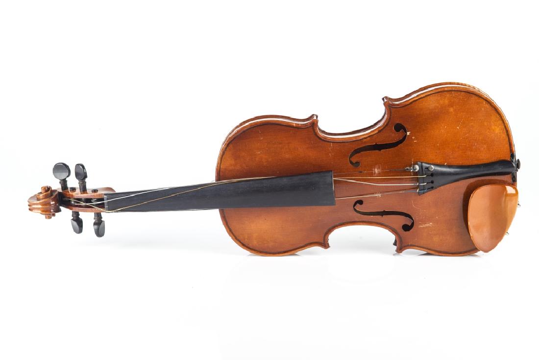 20TH C REPRODUCTION STRADIVARIUS VIOLIN: Made by J. Thibouville-Lamy & Co. of London & Paris, 255/1938. Hand-written on the Certificat de Garantie on the interior is "Ce violin, modele 'Stradivarius' "L. 23 1/2 in.