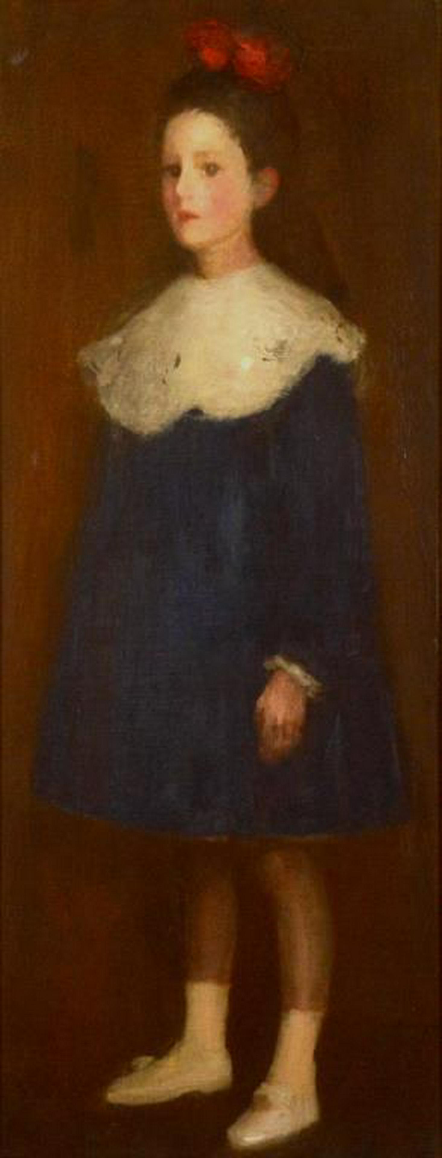 STANSMORE R.L. DEAN STEVENSON (Scottish,1866-1944): Girl in Blue (c. 1897) Oil on canvas Signed mid-right Size: 50.25 x 20 in (128 x 51 cm) Provenance: Estate of June Bramall, Oakville, ON; The Fine Art Society, London; with accompanying receipt dated 