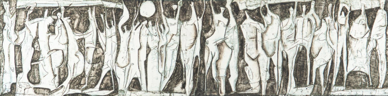 CECILY SASH (South African, b. 1925): Uhuru (1960) Oil on canvas Signed and dated lower right Size: 16 x 64.25 in. Exhibited: Johannesburg Art Gallery 24 No. 1980-4 Jan 1981 ; Pretoria Art Museum, Cecily Sash Retrospective, 1974, cat. no 