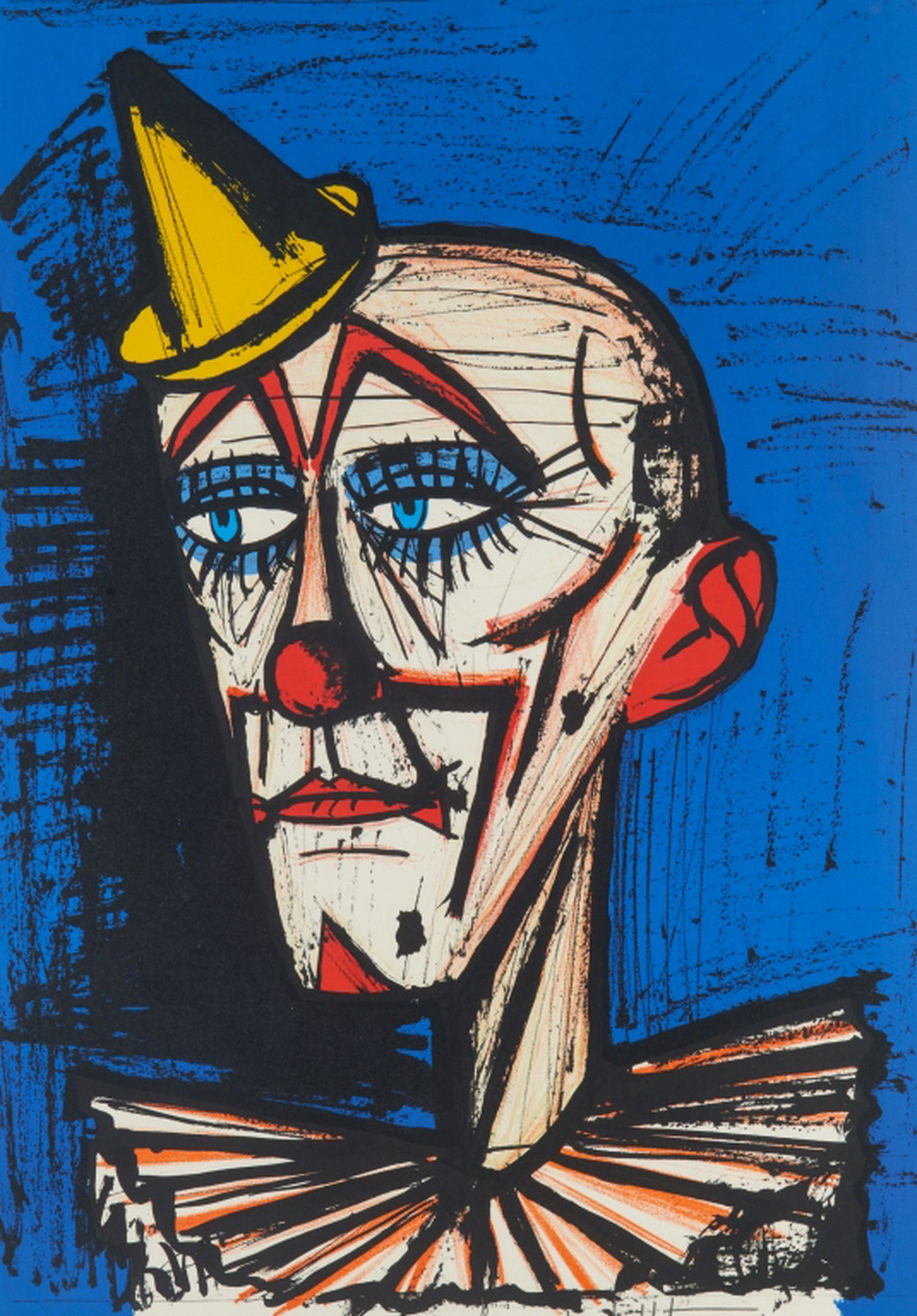 BERNARD BUFFET (French, 1928-1999): Clown au petit chapeau (c. 1984) Colour lithograph Signed and numbered H.C. in pencil Size: 29.75 x 21 in. (sheet)