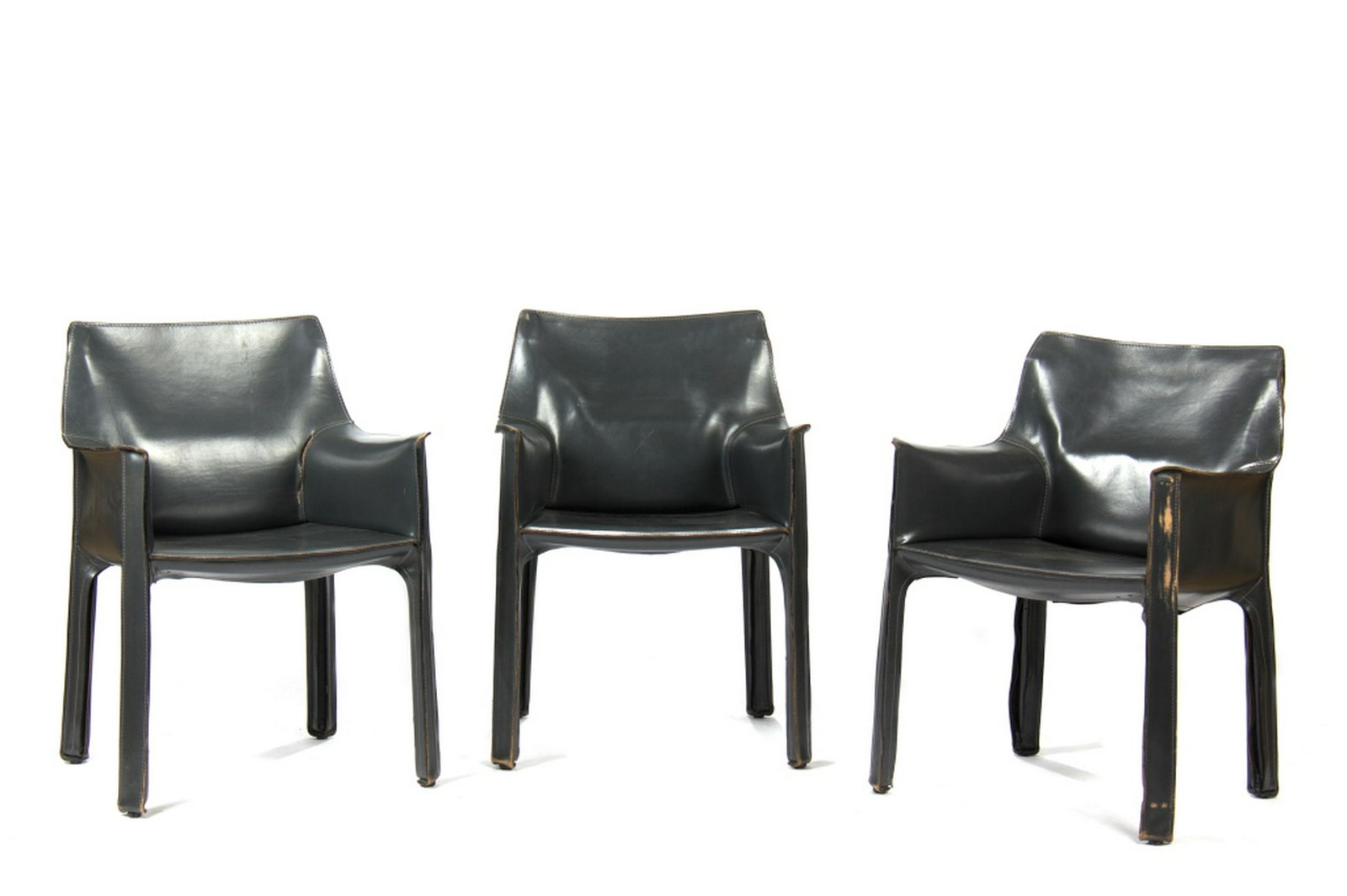 THREE CASSINA CAB LEATHER ARMCHAIRS: By Mario Bellini.