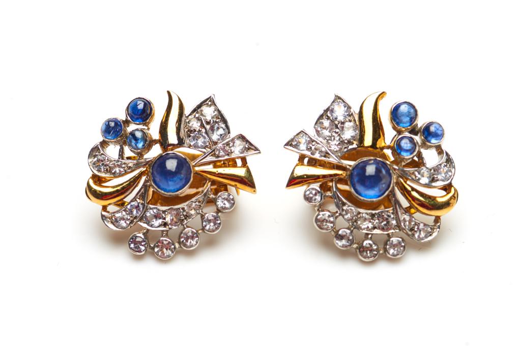 VINTAGE GOLD, SAPPHIRE AND DIAMOND EARRINGS (1 of 2)