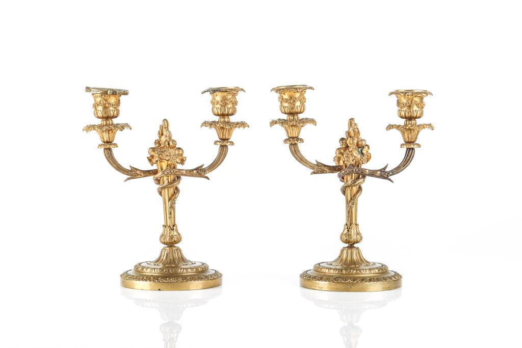 PAIR OF 19TH C FRENCH SMALL ORMOLU CANDELABRAS (1 of 6)