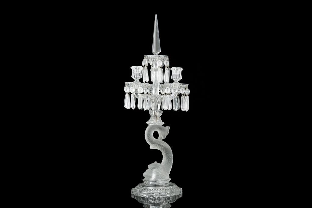 BACCARAT THREE LIGHT CRYSTAL DAUPHIN CANDELABRA (1 of 6)