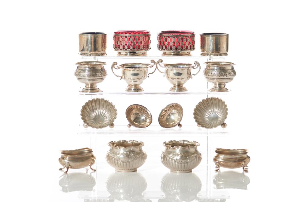 QUANTITY OF ENGLISH SILVER SALTS & SPOONS (1 of 6)