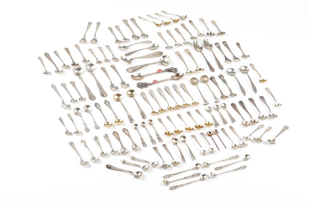 LARGE LOT OF ASSORTED SILVER SALT SPOONS (1 of 10)