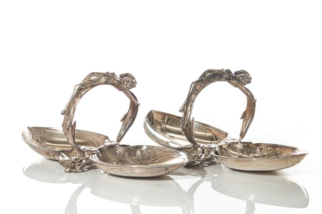 PAIR OF ART NOUVEAU WMF FIGURAL BASKETS (1 of 4)