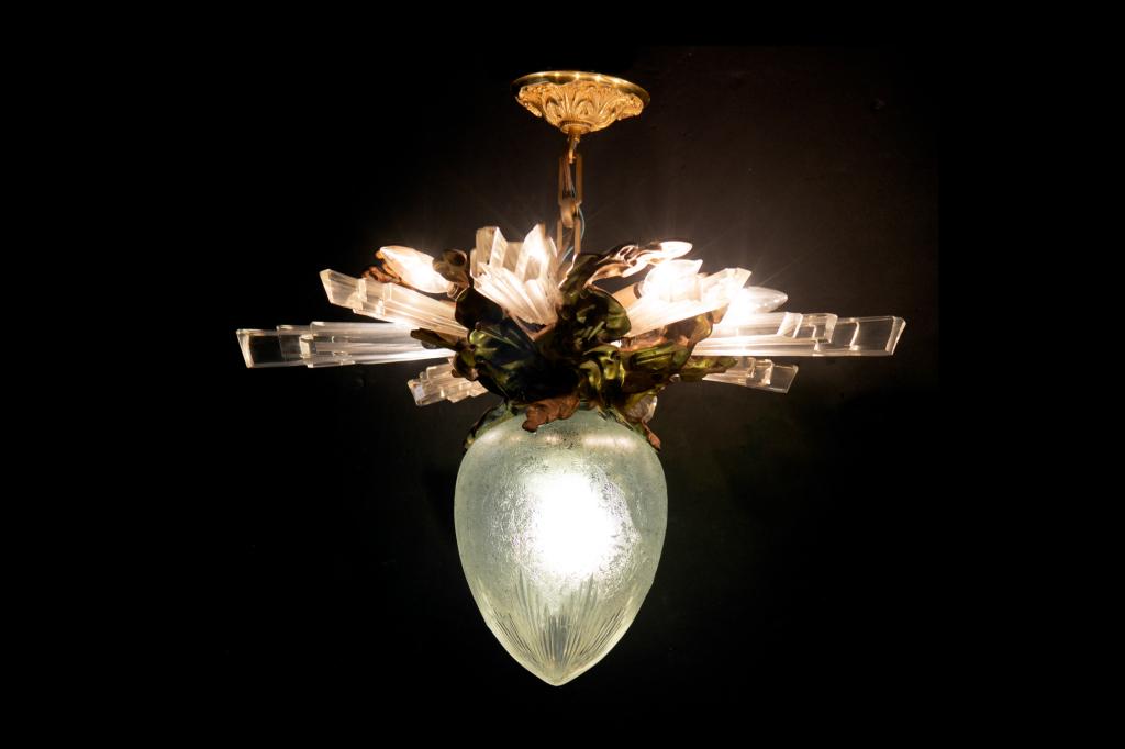 ART DECO GILT BRONZE & GLASS HANGING FIXTURE (1 of 1)