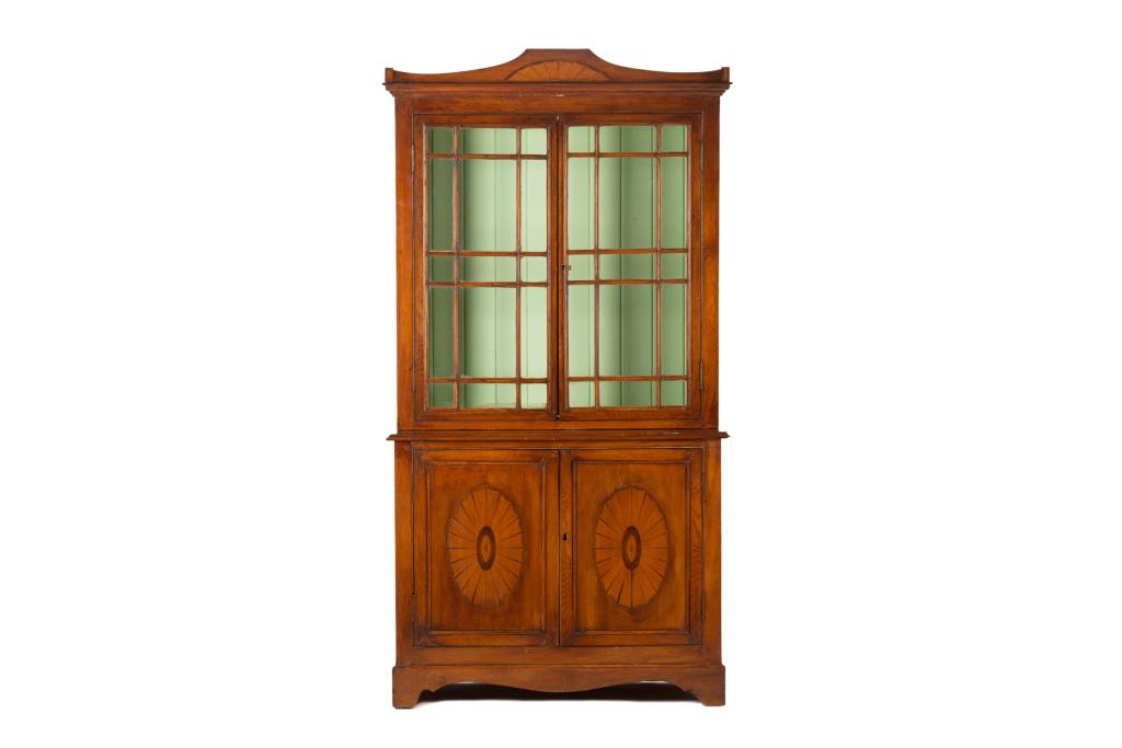 19TH C CONTINENTAL YEW WOOD GLAZED TOP CABINET (1 of 3)