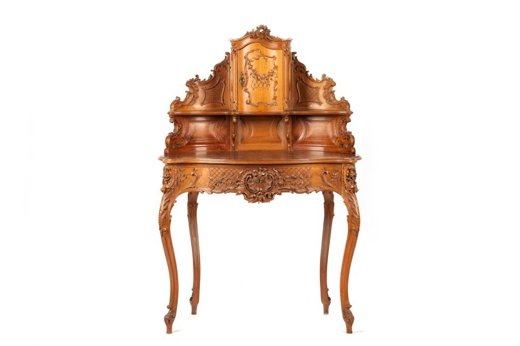 ORNATELY CARVED CONTINENTAL WRITING DESK (1 of 6)